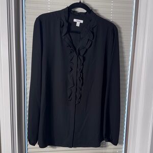 Elegant Bar III Black Ruffle Front Blouse – Size XL - NWT